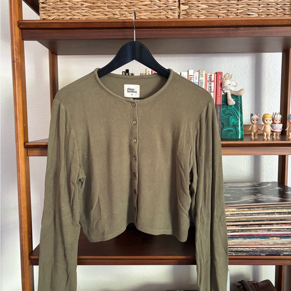 Princess Polly Olive Green Cropped Button-Up Cardigan